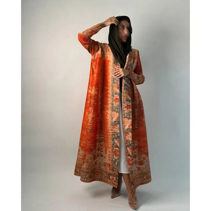 Vintage Print Cardigan Abaya — Luxury
