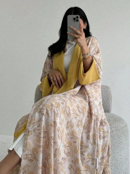 Floral Print Open-Front Abaya — Long Sleeve