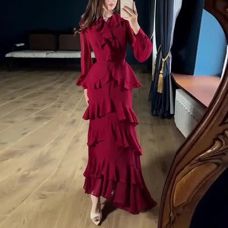 Tiered Ruffle Chiffon Maxi Dress — Evening