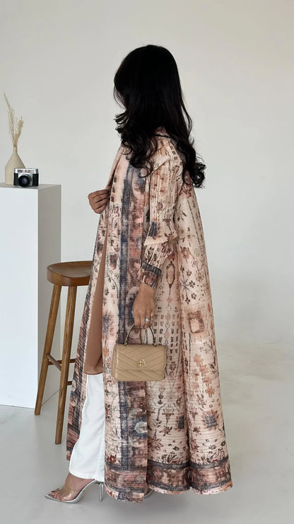 Vintage Print Cardigan Abaya — Luxury