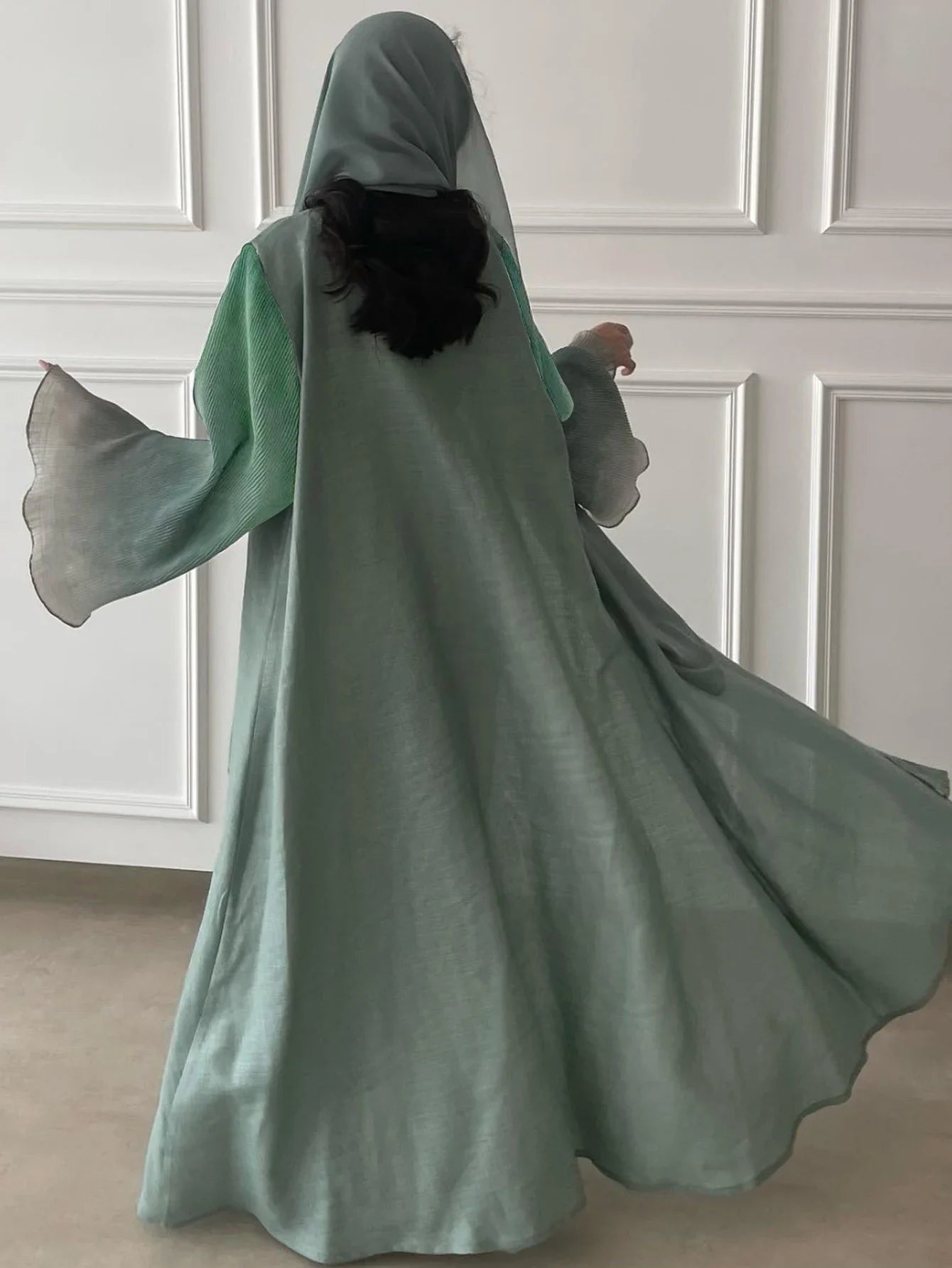 Open-Front Flare Sleeve Abaya — Casual