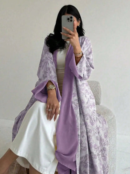 Floral Print Open-Front Abaya — Long Sleeve