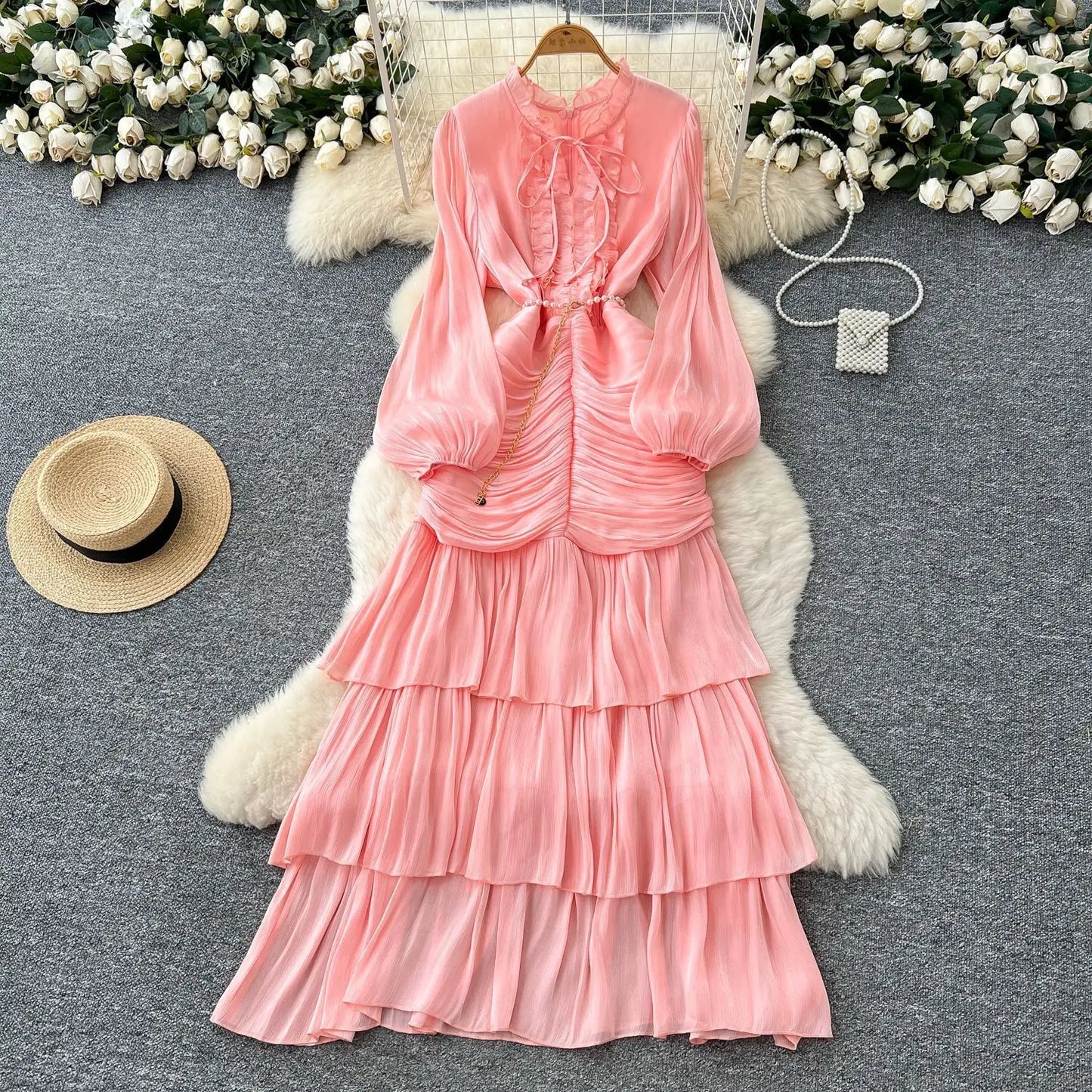 Ruffle Puff Sleeve Mermaid Dress — Evening