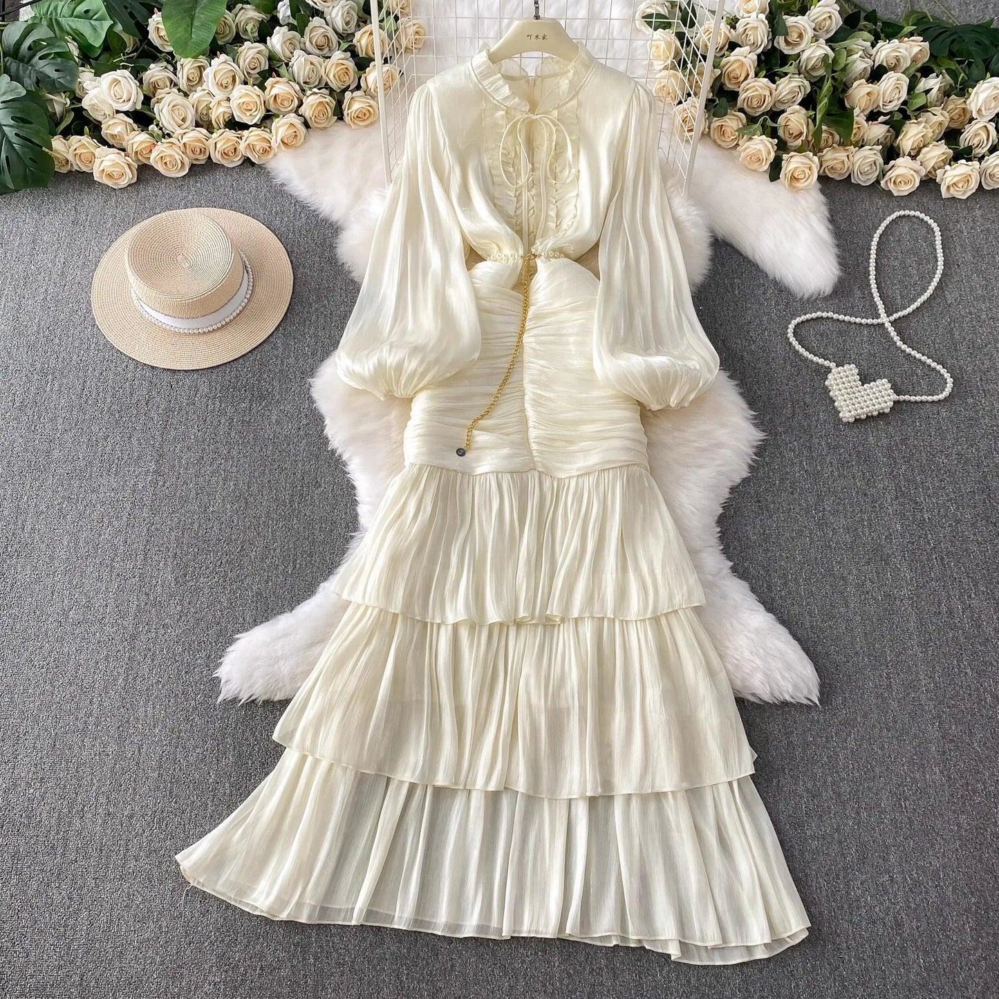Ruffle Puff Sleeve Mermaid Dress — Evening