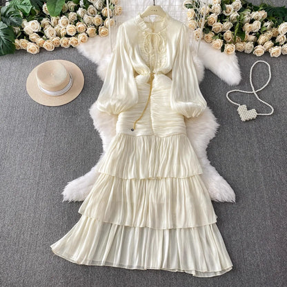 Ruffle Puff Sleeve Mermaid Dress — Evening