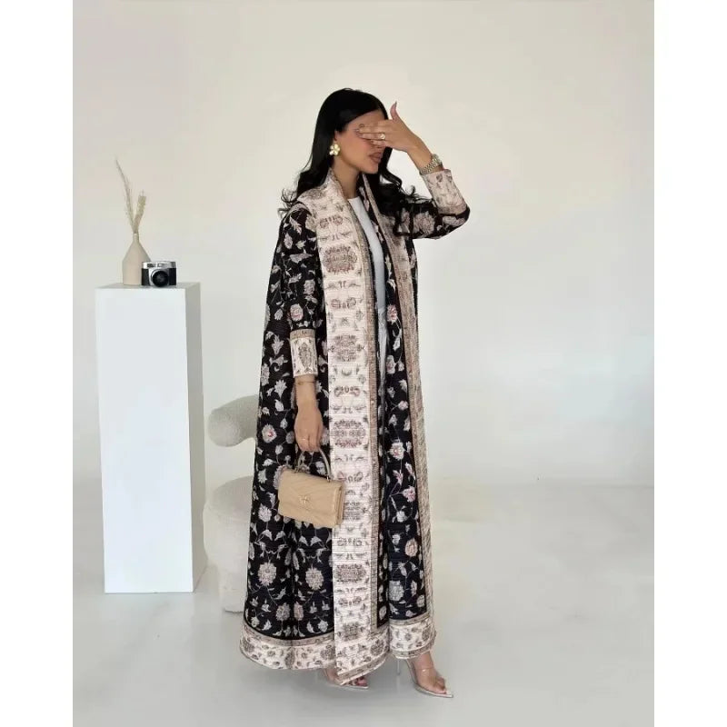 Vintage Print Cardigan Abaya — Luxury