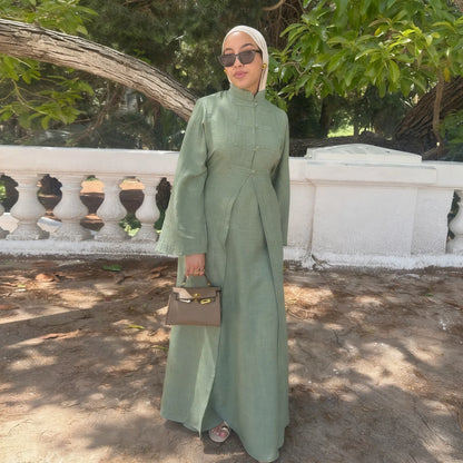 Two-Piece Cardigan Abaya Set — Plain