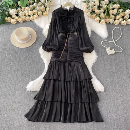 Ruffle Puff Sleeve Mermaid Dress — Evening