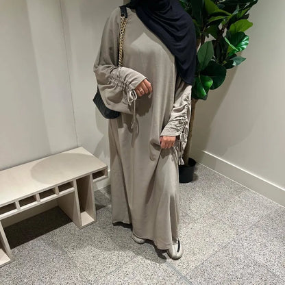 Lace-Up Cuff Plain Abaya