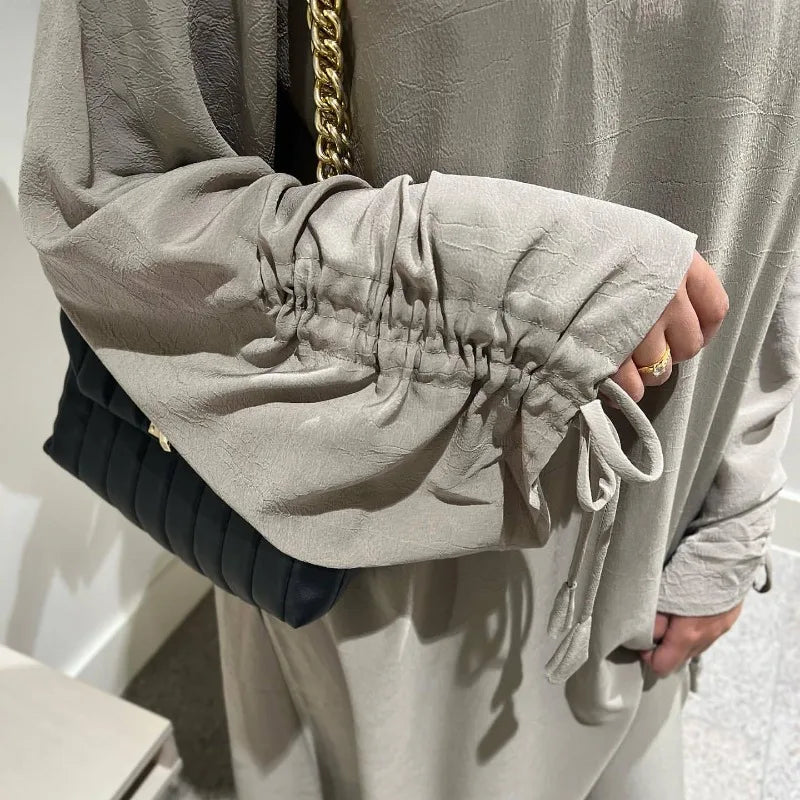 Lace-Up Cuff Plain Abaya