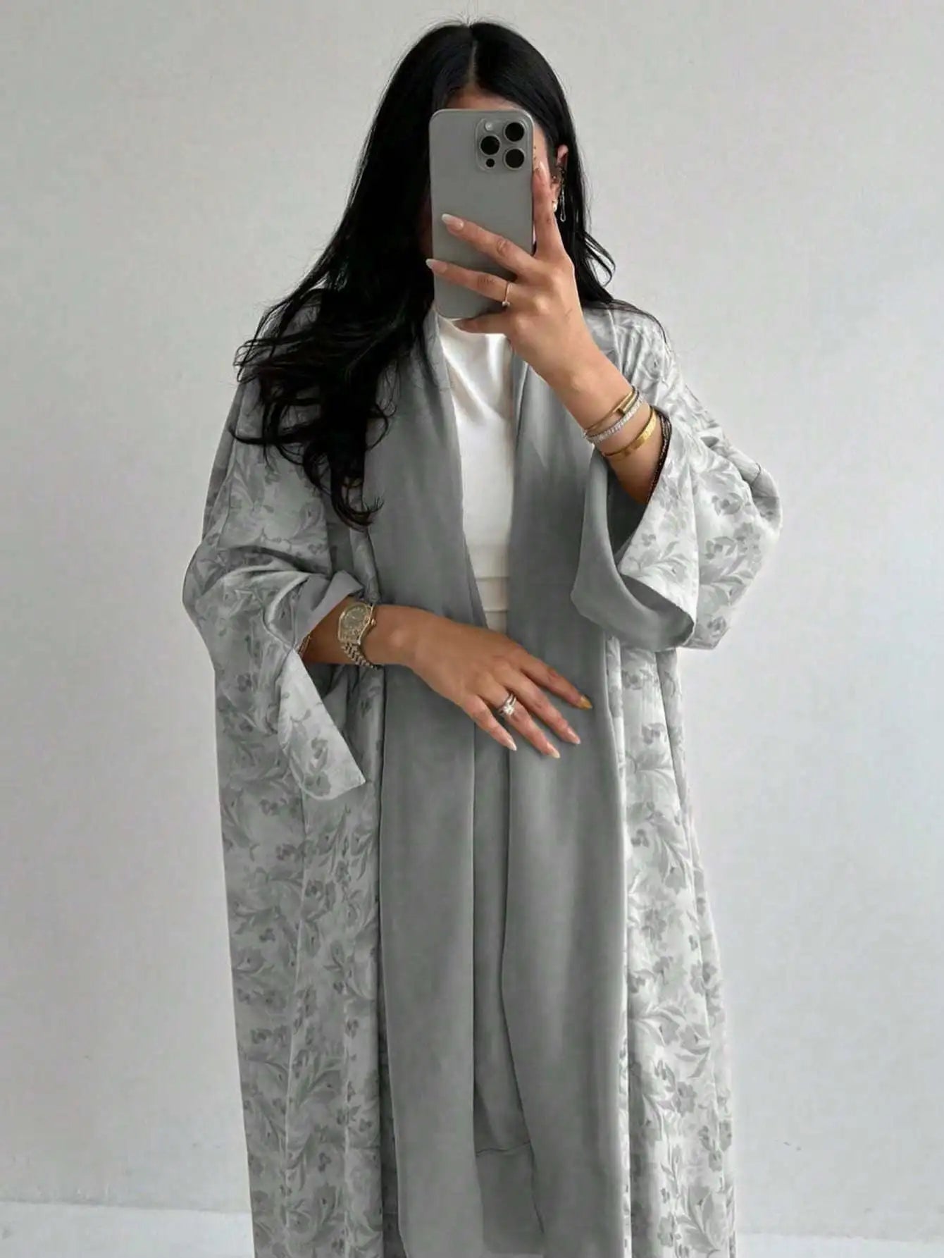 Floral Print Open-Front Abaya — Long Sleeve