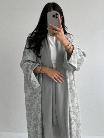Floral Print Open-Front Abaya — Long Sleeve