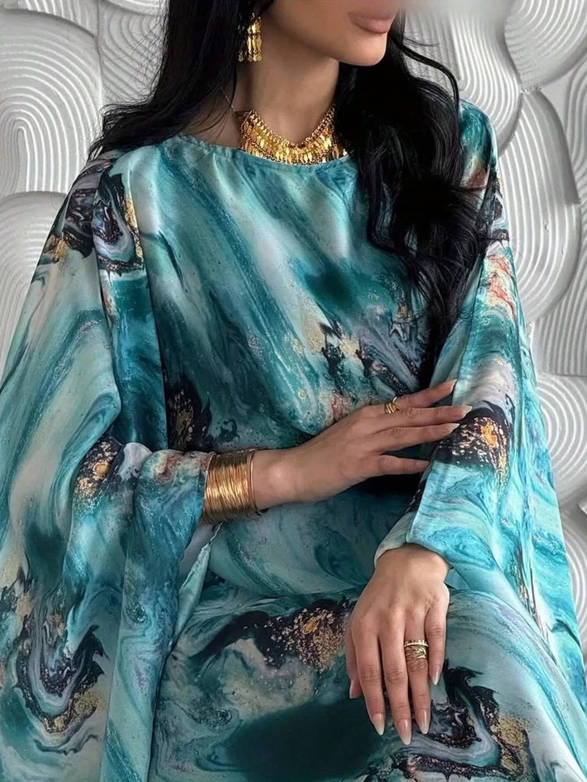 Printed Pullover Abaya — Evening