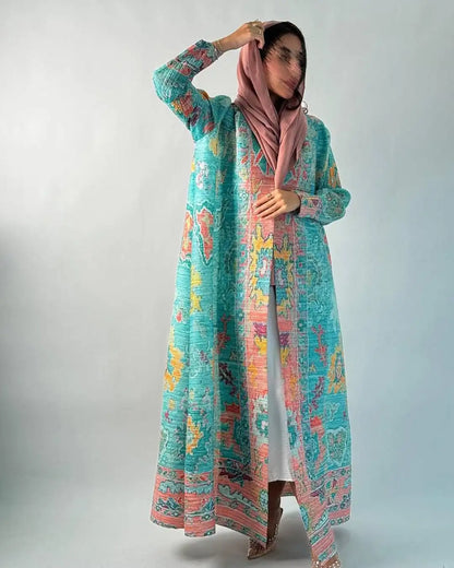 Vintage Print Cardigan Abaya — Luxury