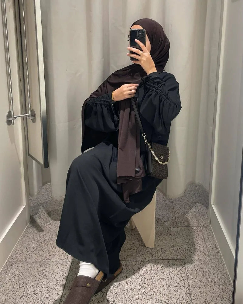 Lace-Up Cuff Plain Abaya