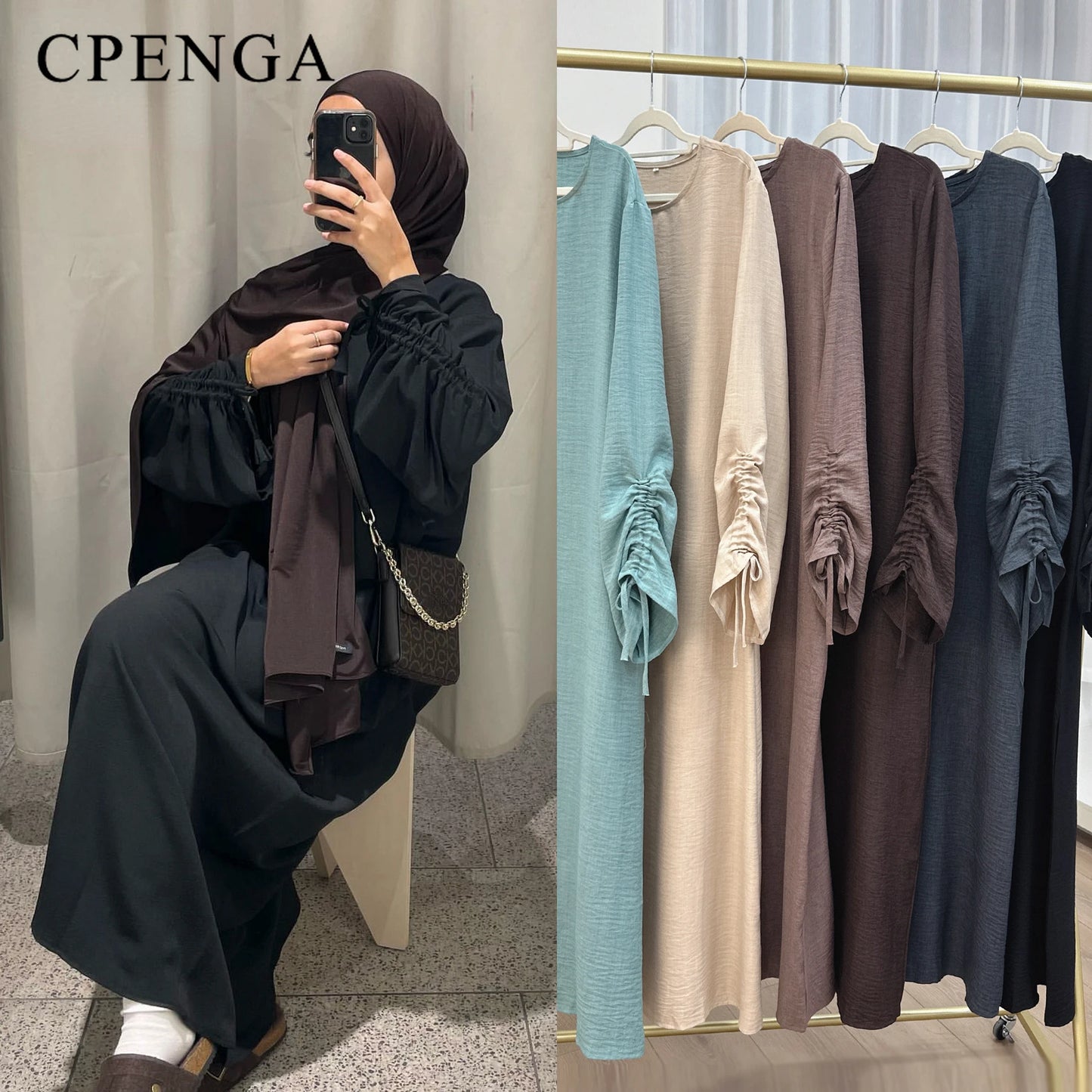 Lace-Up Cuff Plain Abaya