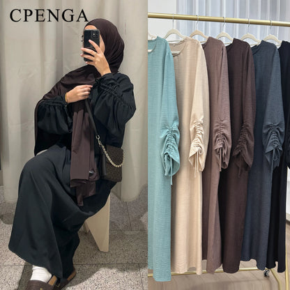 Lace-Up Cuff Plain Abaya