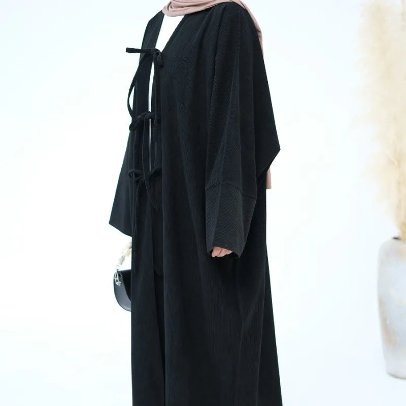Corduroy Open-Front Abaya — Winter