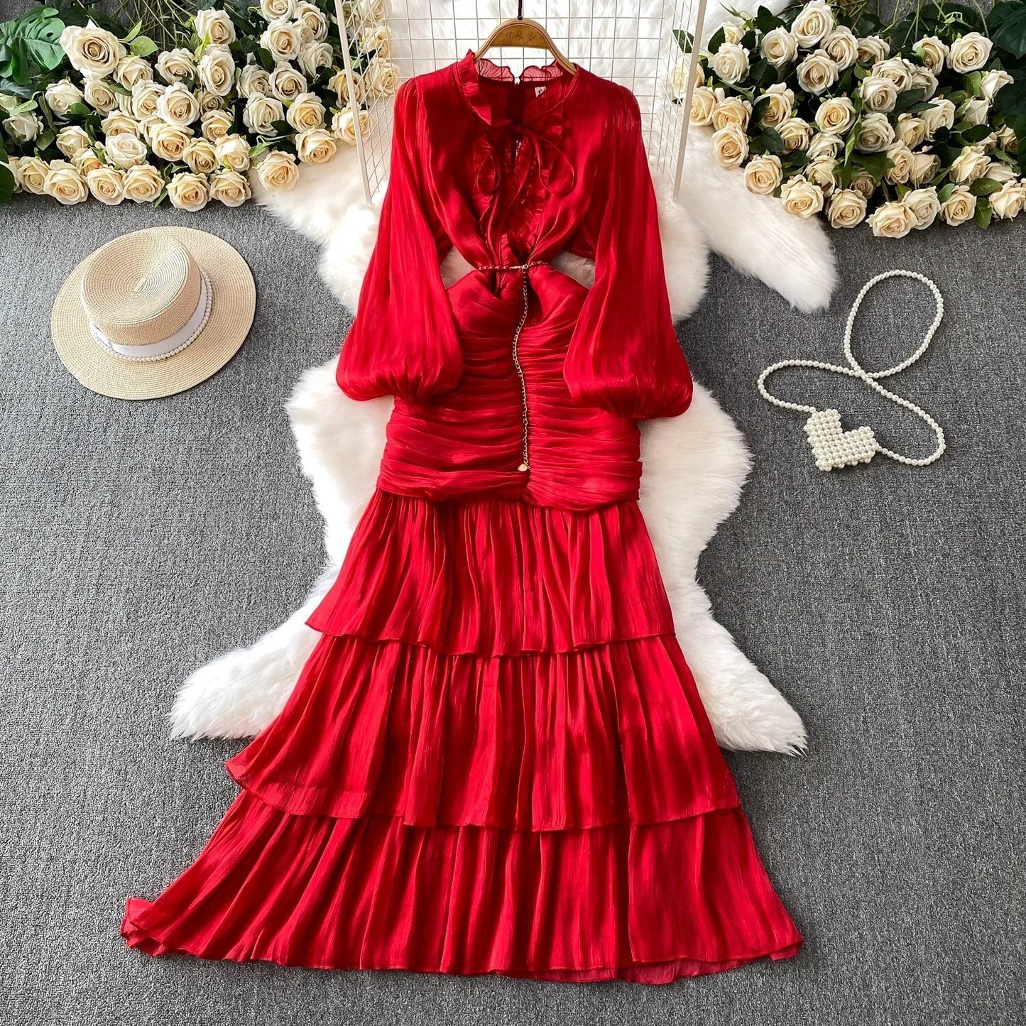 Ruffle Puff Sleeve Mermaid Dress — Evening