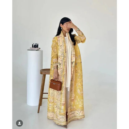 Vintage Print Cardigan Abaya — Luxury