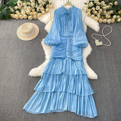 Ruffle Puff Sleeve Mermaid Dress — Evening
