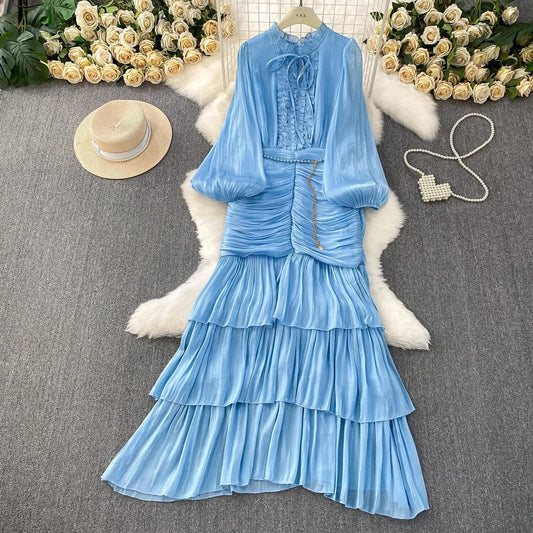 Ruffle Puff Sleeve Mermaid Dress — Evening