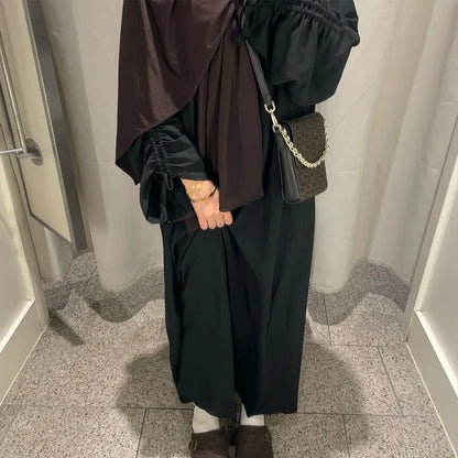 Lace-Up Cuff Plain Abaya