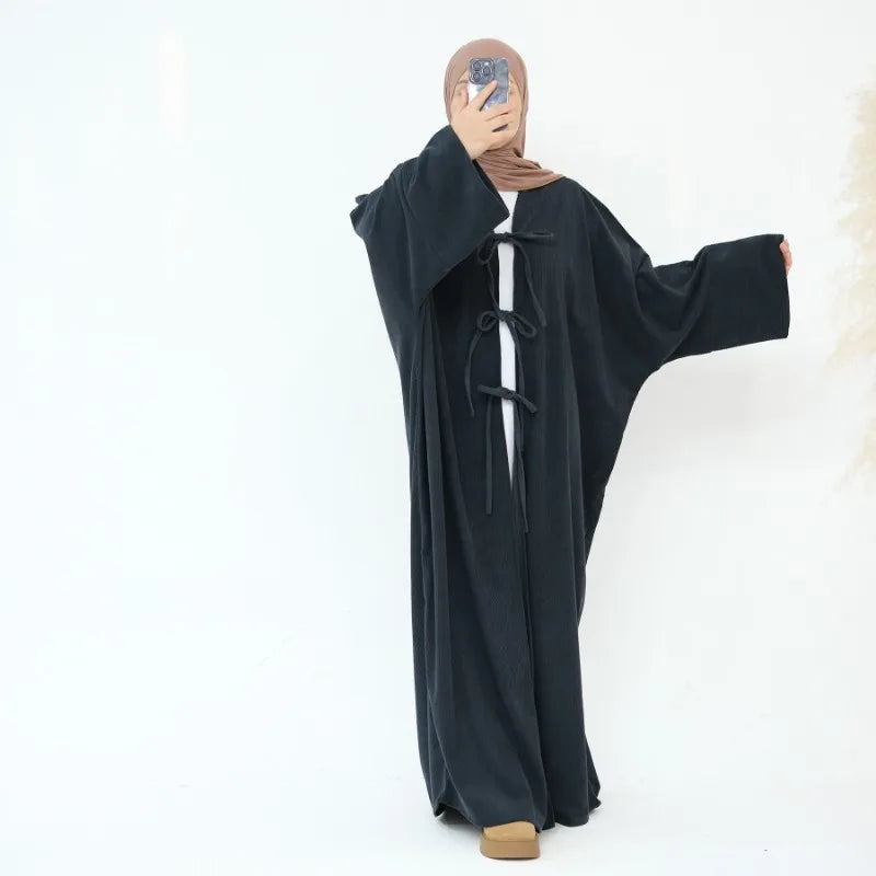 Corduroy Open-Front Abaya — Winter