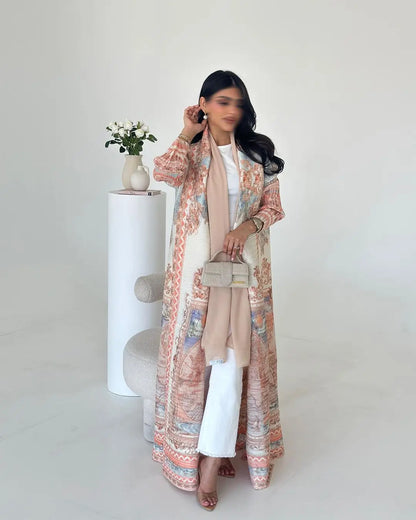 Vintage Print Cardigan Abaya — Luxury