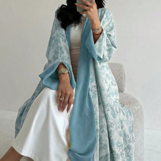 Floral Print Open-Front Abaya — Long Sleeve