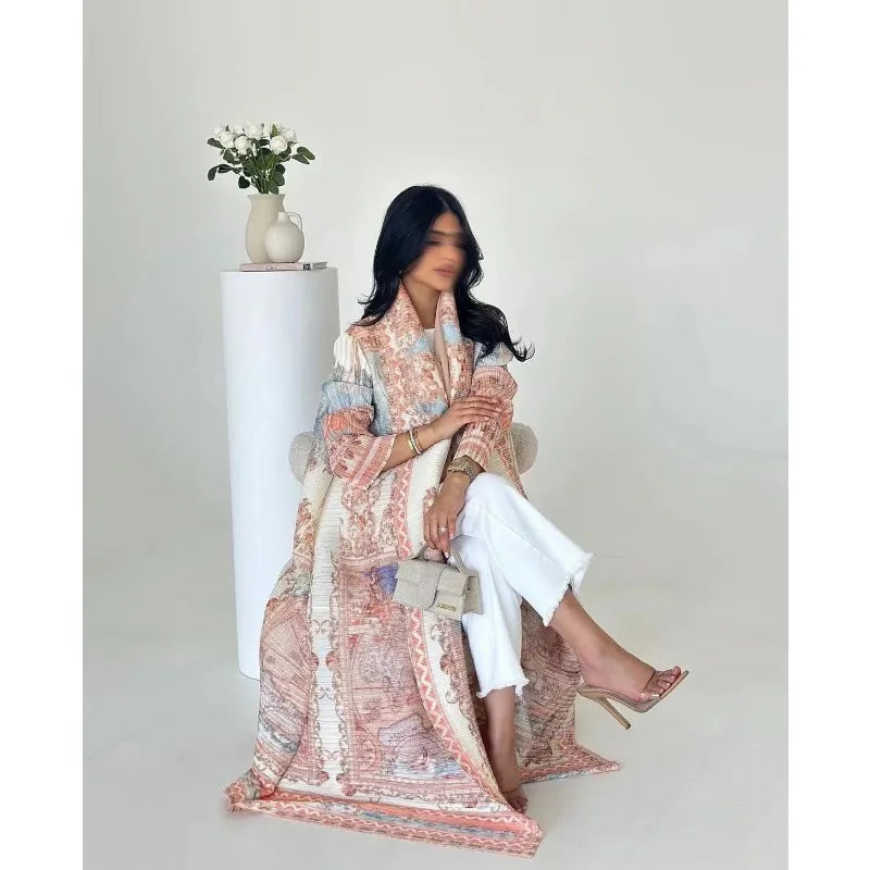 Vintage Print Cardigan Abaya — Luxury