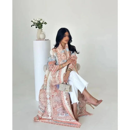 Vintage Print Cardigan Abaya — Luxury