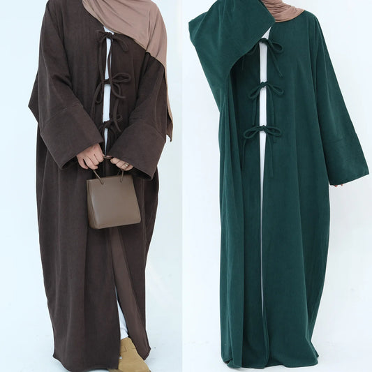 Corduroy Open-Front Abaya — Winter