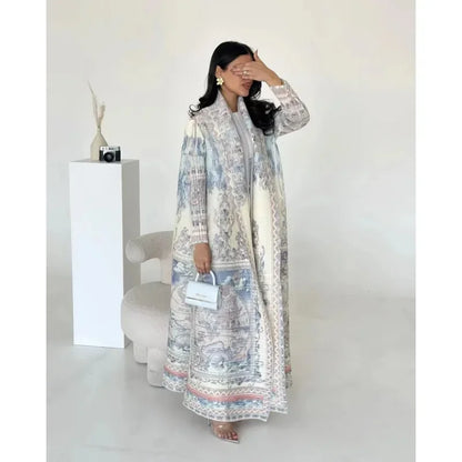 Vintage Print Cardigan Abaya — Luxury