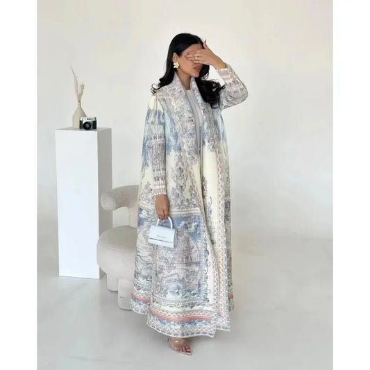 Vintage Print Cardigan Abaya — Luxury