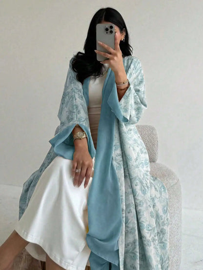 Floral Print Open-Front Abaya — Long Sleeve