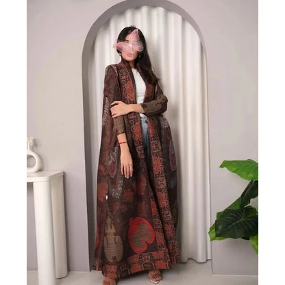 Vintage Print Cardigan Abaya — Luxury