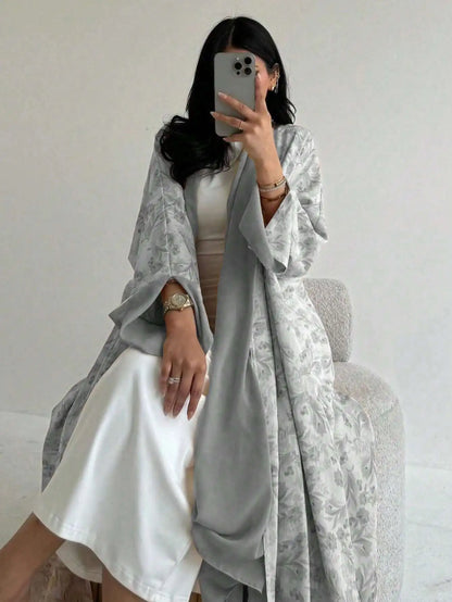 Floral Print Open-Front Abaya — Long Sleeve