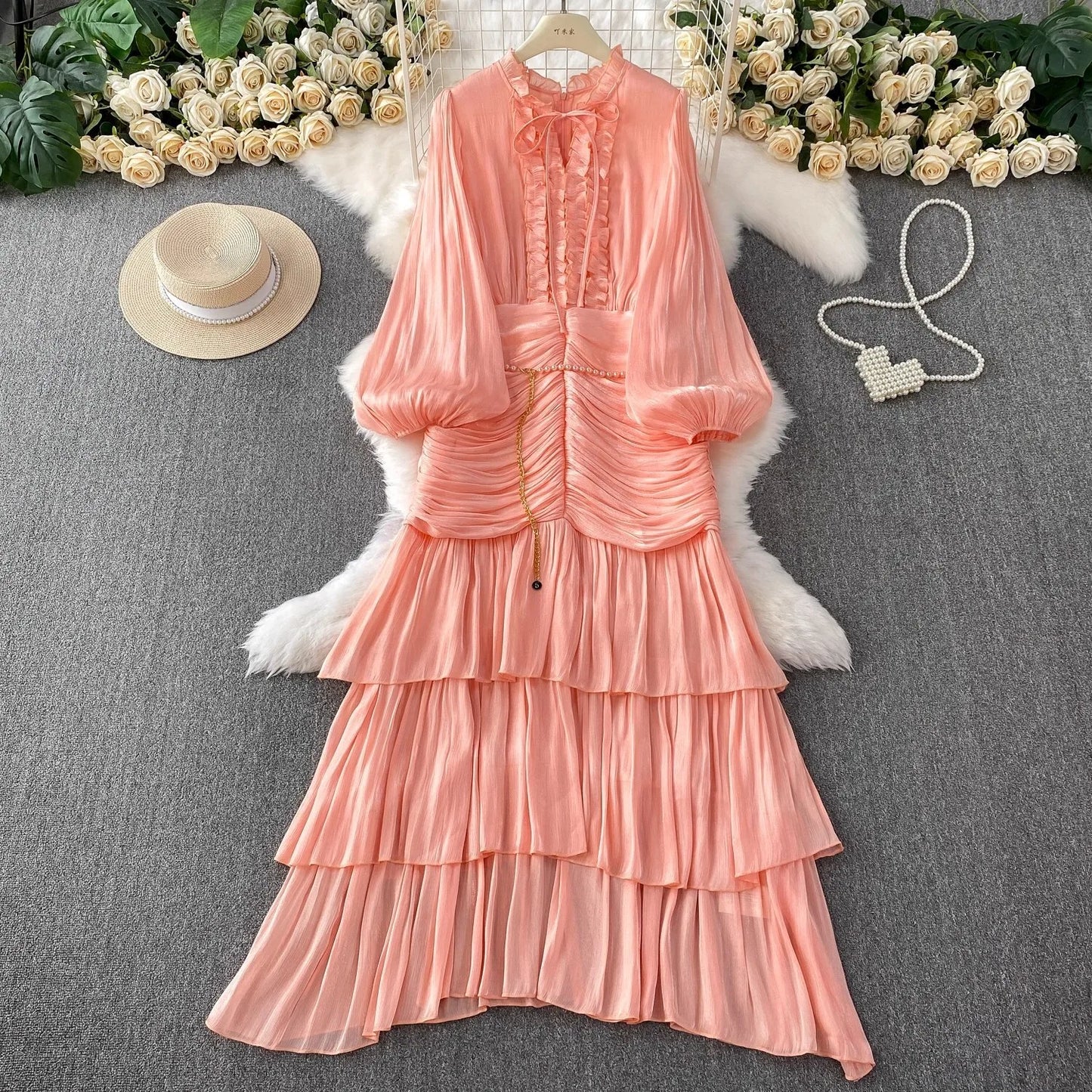Ruffle Puff Sleeve Mermaid Dress — Evening