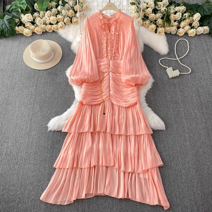 Ruffle Puff Sleeve Mermaid Dress — Evening