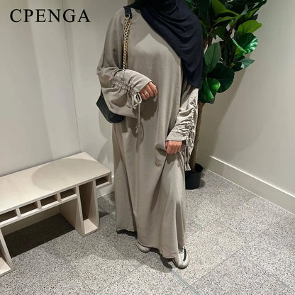 Lace-Up Cuff Plain Abaya