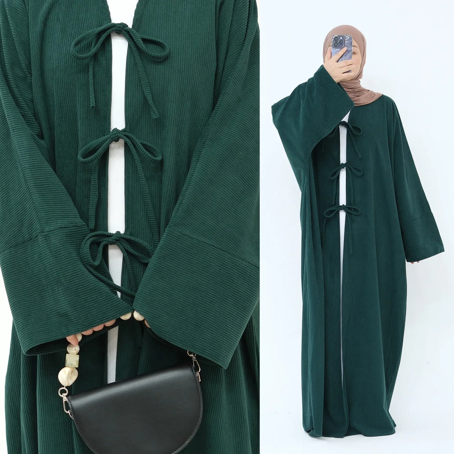 Corduroy Open-Front Abaya — Winter