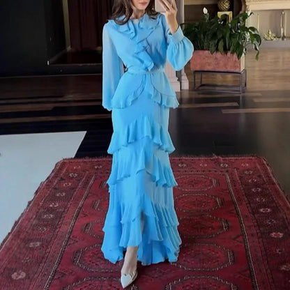 Tiered Ruffle Chiffon Maxi Dress — Evening