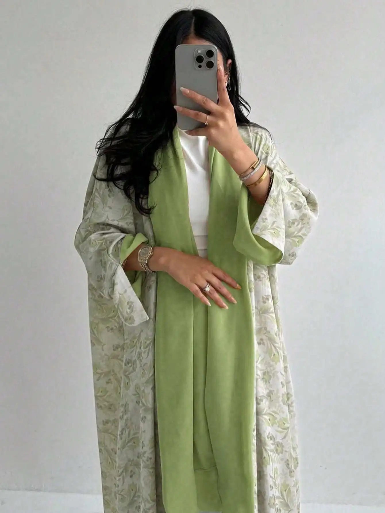 Floral Print Open-Front Abaya — Long Sleeve
