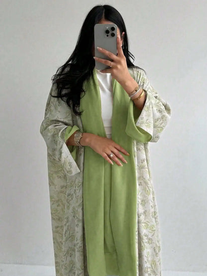 Floral Print Open-Front Abaya — Long Sleeve