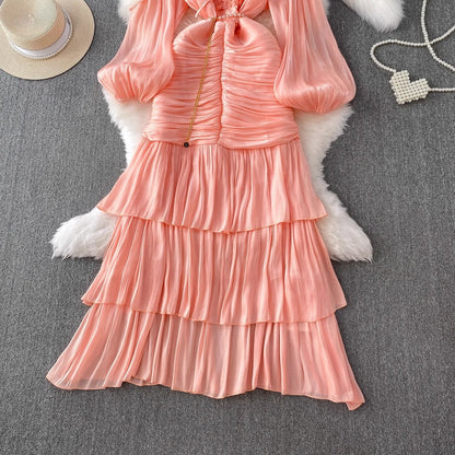 Ruffle Puff Sleeve Mermaid Dress — Evening