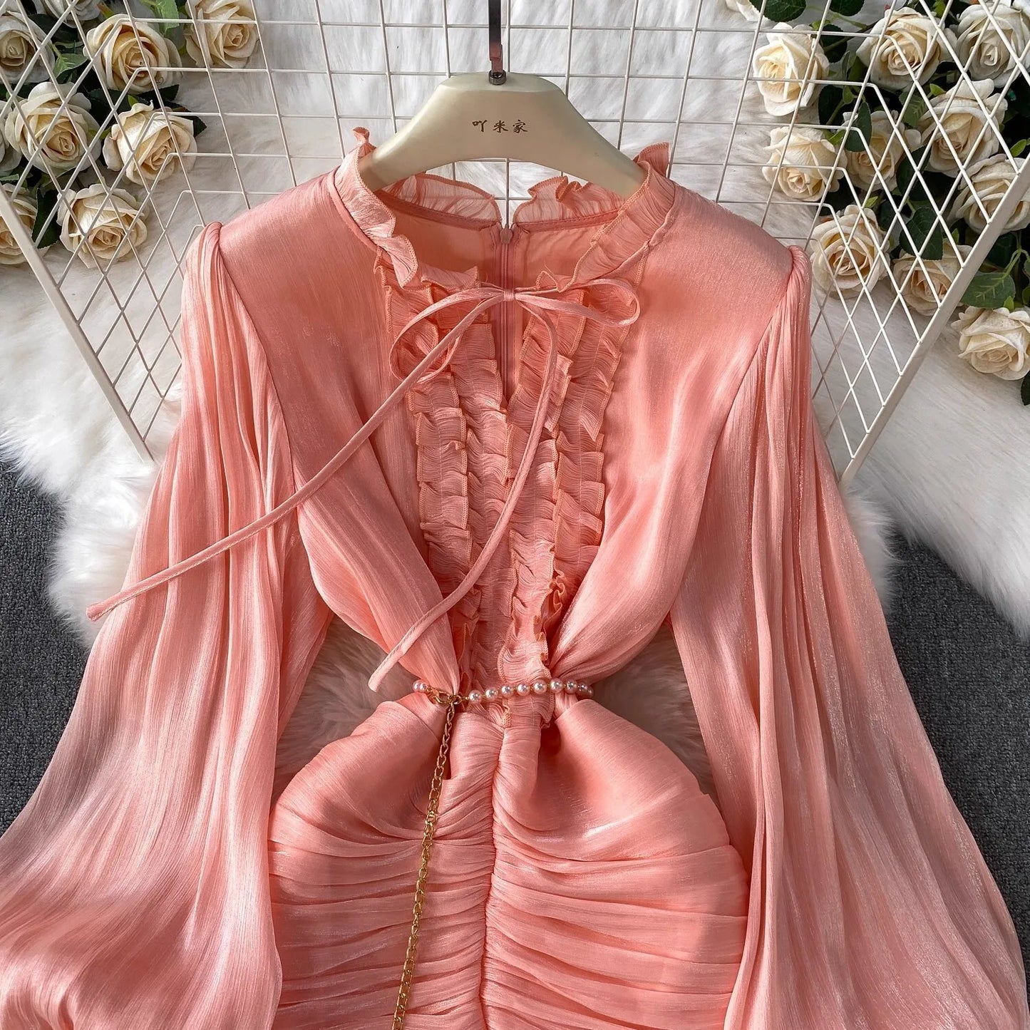Ruffle Puff Sleeve Mermaid Dress — Evening