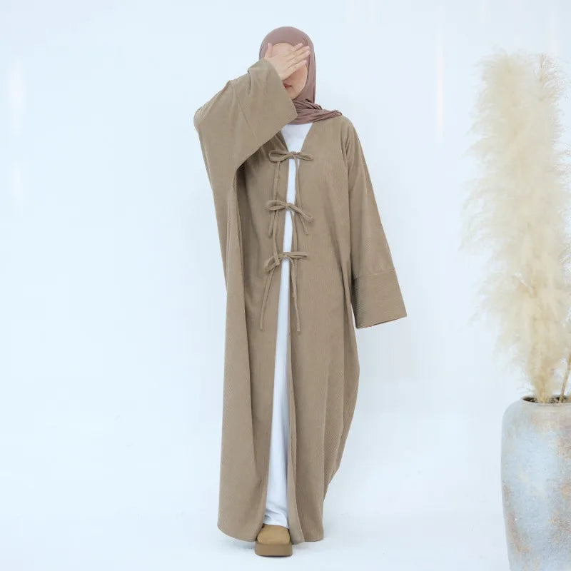 Corduroy Open-Front Abaya — Winter