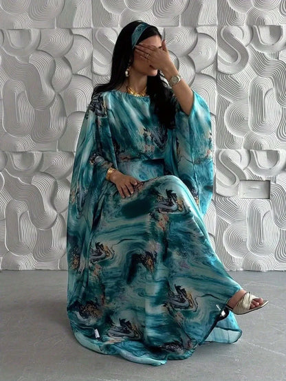 Printed Pullover Abaya — Evening