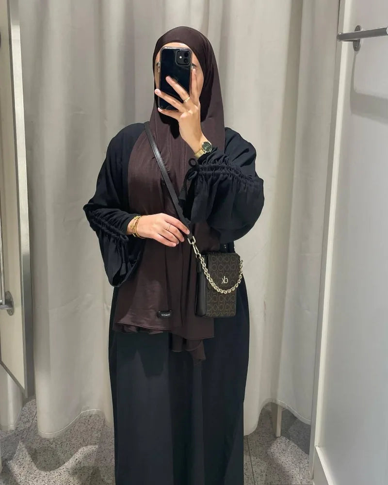 Lace-Up Cuff Plain Abaya